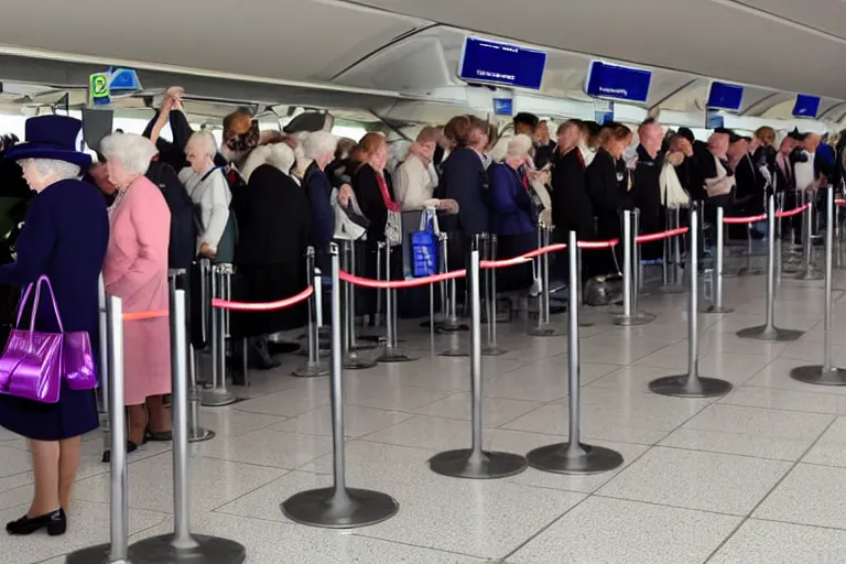 Image similar to the queen queue jumping the line at check in an airport