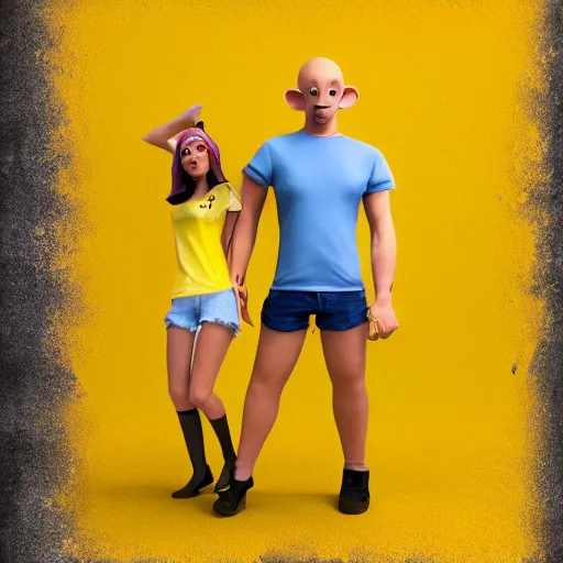 Image similar to 3 d render, portrait, upper body shot, mid shot, anthropomorphic mouse, female, wearing denim short shorts and a off yellow tank top shirt, in the style of robben hood