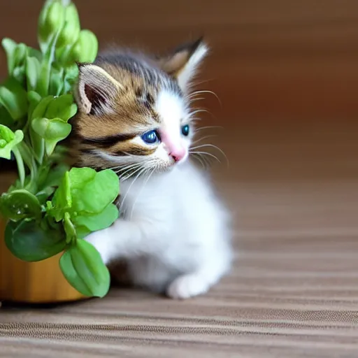 Image similar to extremely tiny kitten in a flowervase