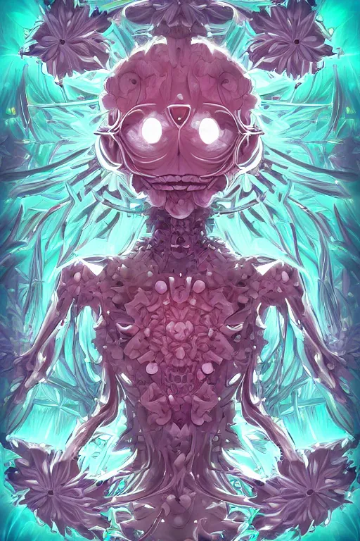 Prompt: a humanoid flower monster, symmetrical, digital art, sharp focus, trending on art station, anime