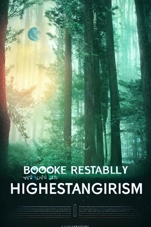 Image similar to book poster, high quality fantasy stock photo, unsplash transparent, forest and moon, intricate detail, elegant, hyper realistic, ultra detailed, octane render, volumetric cinematic lighting, 8 k post - production