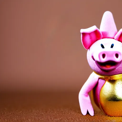 Image similar to !dream studio photograph of a pig wearing a gold crown depicted as a muppet running on fire