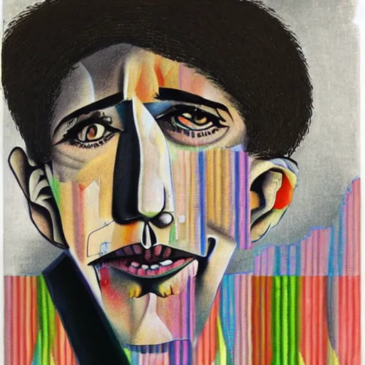 Prompt: exaggerated caricature portrait of bob dylan art by el lissitzky