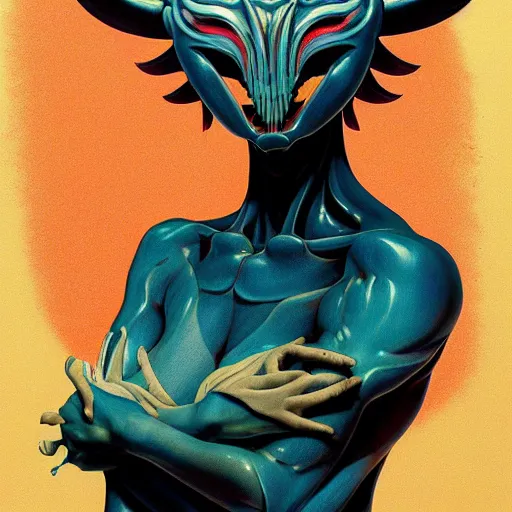 Image similar to prompt : demon mask character portrait soft light painted by james jean and katsuhiro otomo and erik jones, inspired by evangeleon anime, smooth face feature, intricate oil painting, high detail illustration, sharp high detail, manga and anime 1 9 9 9