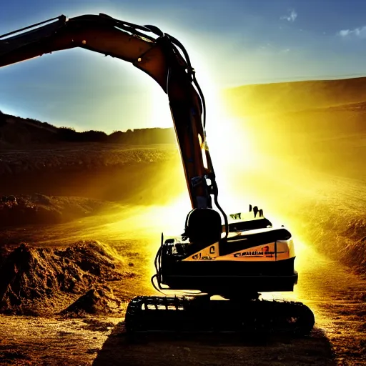 Prompt: a pulitzer prize winning photograph of a gleaming excavator. specular lighting