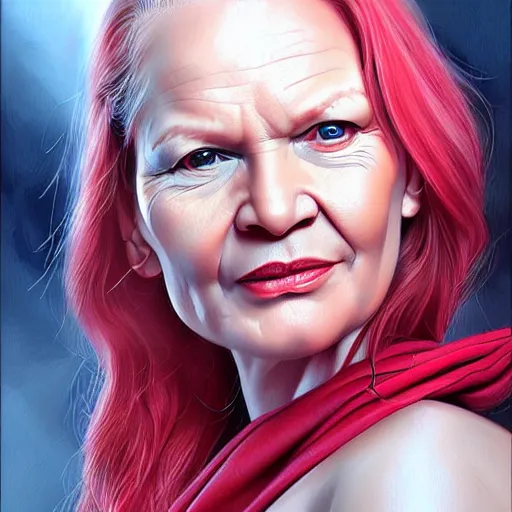 Image similar to a beautiful detailed portrait of tarja halonen, by artgerm, high details