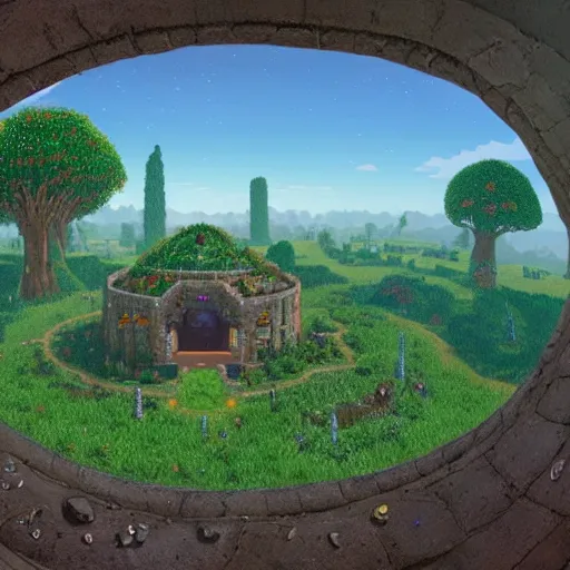 Prompt: a portal to terraria. detailed. rule of thirds. intricate. sharp focus. wide angle. unreal engine 8 k. painting by scott listfield