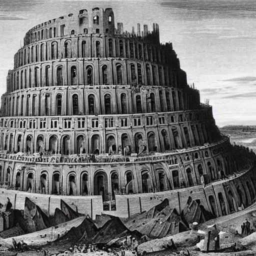 Image similar to construction of the tower of Babel, ancient photography