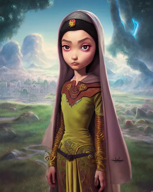 Prompt: an epic fantasy comic book style full body portrait painting of saudi, elegant, character design by Mark Ryden and Pixar and Hayao Miyazaki, unreal 5, DAZ, hyperrealistic, octane render, cosplay, RPG portrait, dynamic lighting, intricate detail, summer vibrancy, cinematic