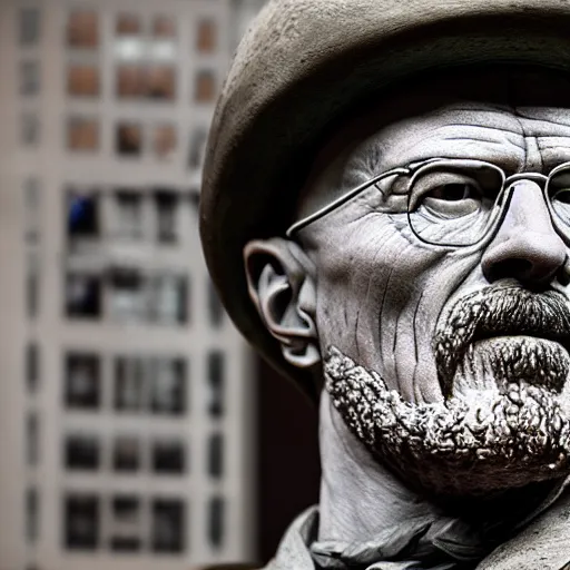 Image similar to a long - shot of a very detailed renaissance clay sculpture of walter white wearing a phrygian cap in times square, made by michelangelo, hyper detailed, sharp focus, 8 k resolution, ray tracing