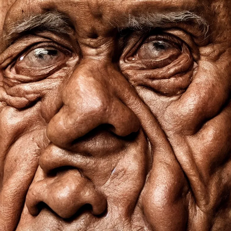 Image similar to hyperrealistic close up studio portrait of aging old Barack Obama age 85 wrinkled weeping, oil painting by Ivan Albright and Lucian Freud and Ron Mueck, trending on artstation Studio lighting hyperrealism