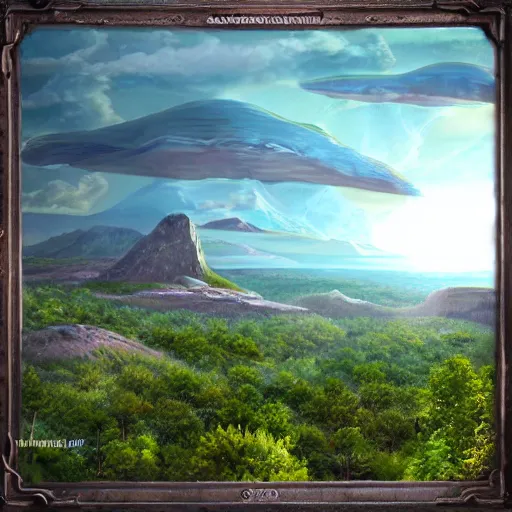 Image similar to an amazing scenic view from an alien world, photo. Hyperrealism