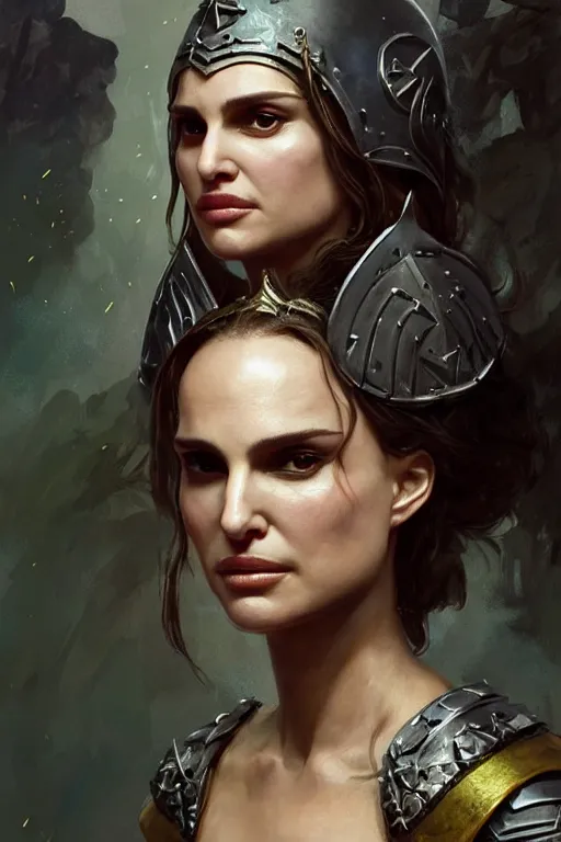 Image similar to natalie portman, legendary warrior, heroic, lord of the rings, tattoos, decorative ornaments, battle armor, by carl spitzweg, ismail inceoglu, vdragan bibin, hans thoma, greg rutkowski, alexandros pyromallis, perfect face, fine details, realistic shading photorealism