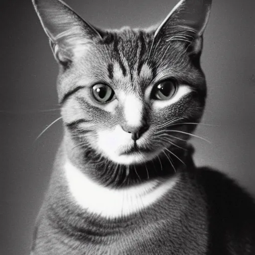 Image similar to 1 9 8 0 s yearbook photo of a cat, studio photography