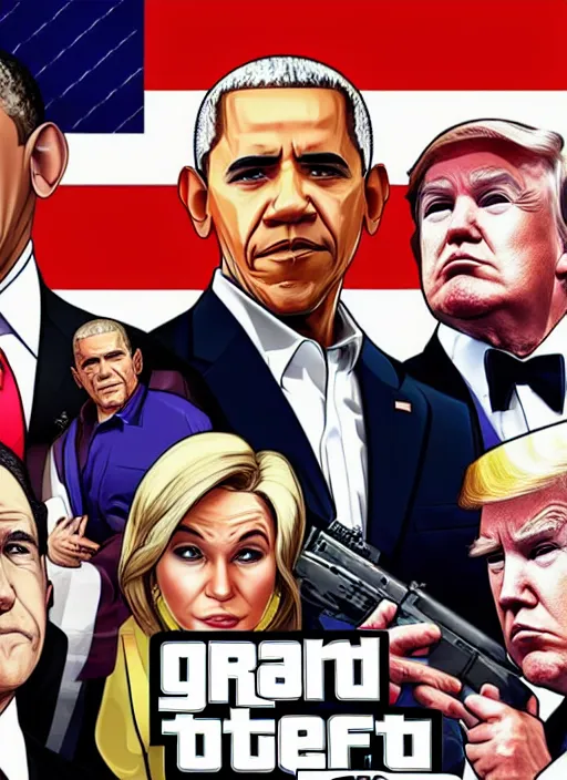 Image similar to GTA Cover Art, Obama, Biden, Trump