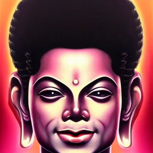 Image similar to michael jackson as buddha follower. matte, facial features, symmetrical anatomy, hyperdetailed, digital art, baroque, pop punk art style, fantasy, body features, posse features, without duplication, art by artgerm and ilya kuvshinov and vinicius gud and gustavo zambelli, intricate, photoshop render.