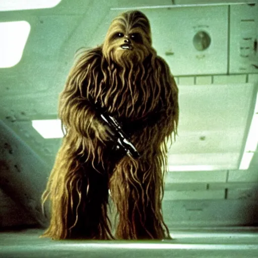 Image similar to movie still of robbie coltrane as chewbacca star wars ( 1 9 7 7 )