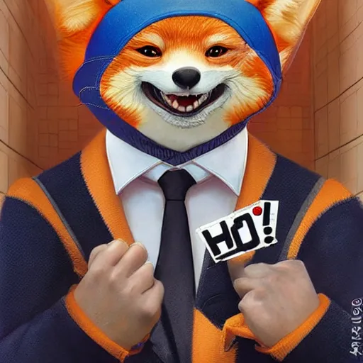 Image similar to a cute male anthropomorphic vulpes vulpes fulva teacher wearing suit working at a school, pixar style, by tristan eaton stanley artgerm and tom bagshaw.