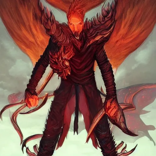 Image similar to full body anime style human with a beard out of fire, in dragon form, bald. fantasy style. very punk / alt aesthetic. wings and tail, a highly detailed, digital painting, artstation, concept art, matte, sharp focus, illustration, art by artgerm and greg rutkowski