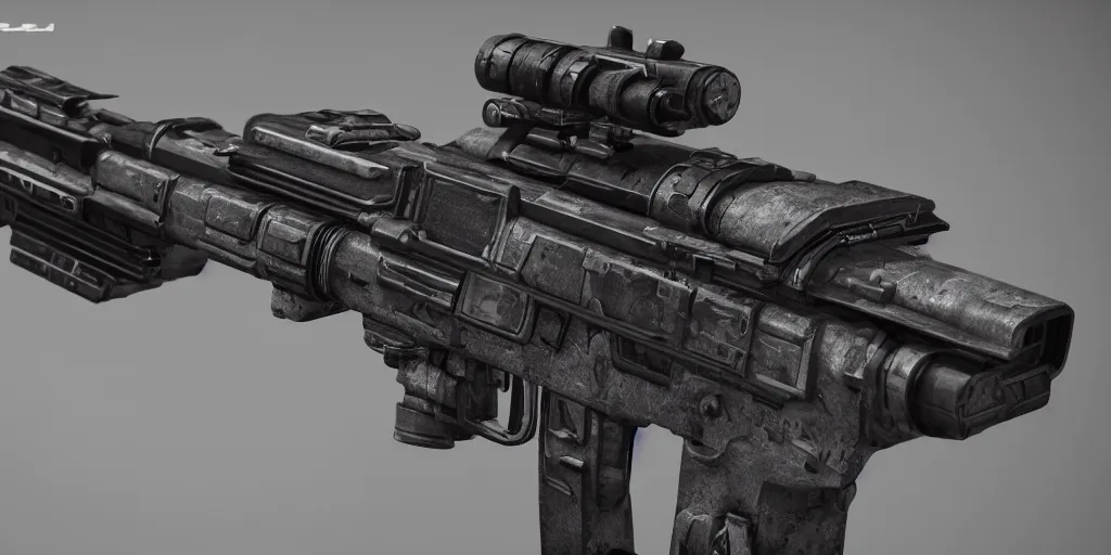 Image similar to sci - fi rifle with scratches, hyper - detailed, close up shot, unreal engine, octane, studio light, commercial shot, hdr, focusing