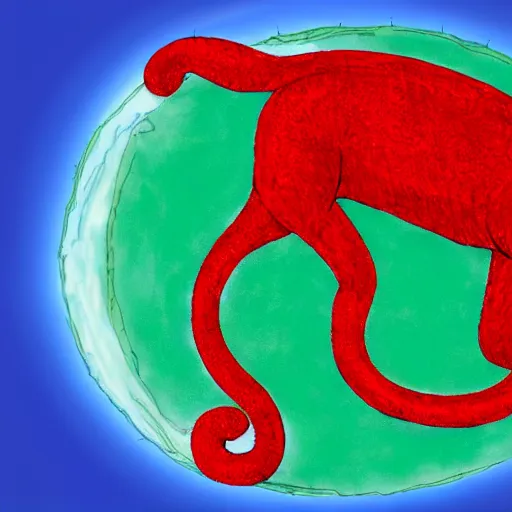 Image similar to clifford the big red dog wrapping around the earth like oroborous like a gigantic snake