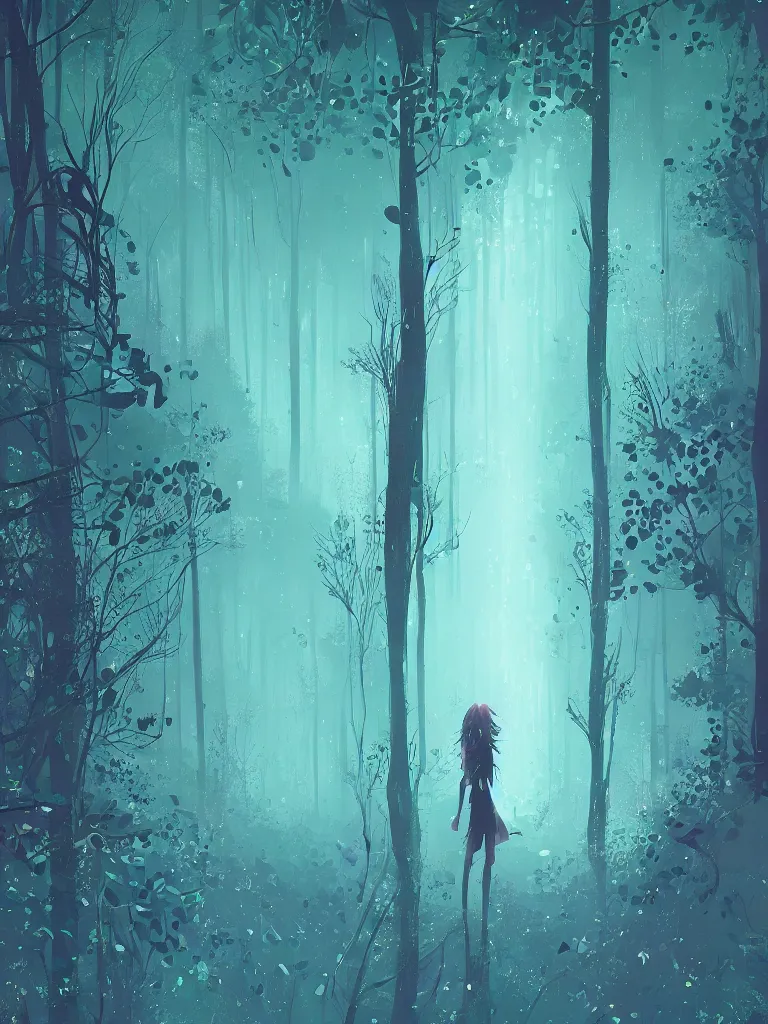 Prompt: magic circular deep forest, giant trees, vibrantly lush, neon lighting, beautiful volumetric lighting, , intricate details, ghosts, giant ethereal creature, cinematic illustration by pascal campion , trending on artstation,