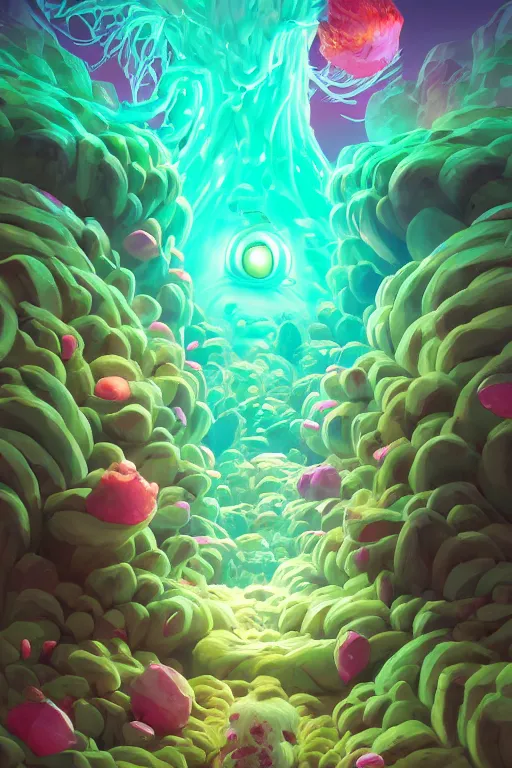 Image similar to roots cactus sushi cristal smurf ghost creature animal sushi cristal very big eye roots cactus elemental flush of force nature micro world fluo fishscale, behance hd by jesper ejsing, by rhads, makoto shinkai and lois van baarle, ilya kuvshinov, rossdraws radiating a glowing aura global illumination ray tracing hdr