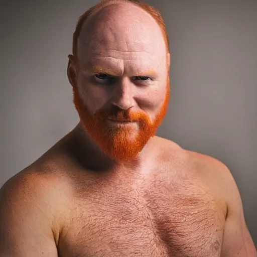 Image similar to photograph of a ginger male, middle aged balding superhero