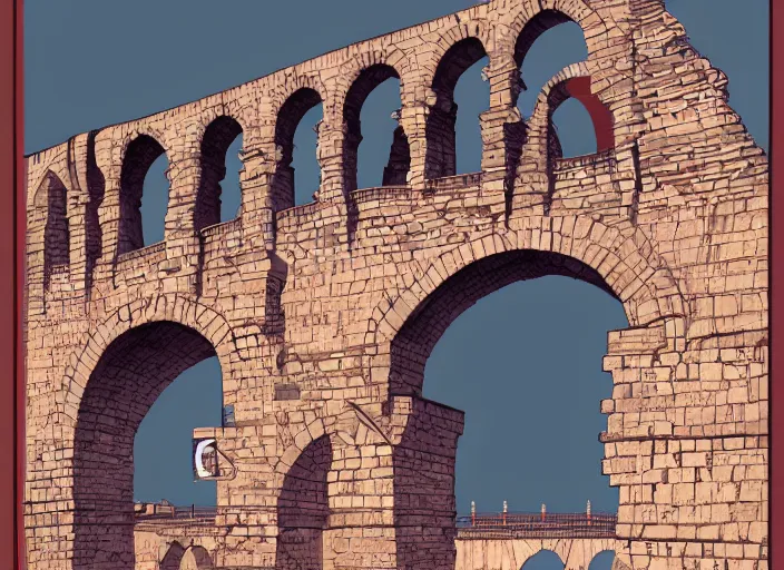 Image similar to an illustration of segovia aqueduct, trending on artstation