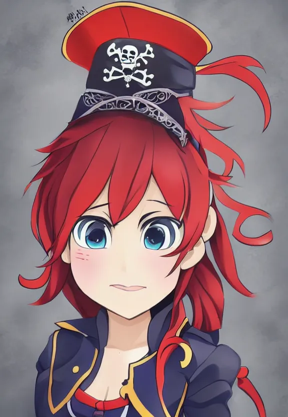 Image similar to wide angle portrait of a female pirate, a cute uniform, somewhat of an anime in pixar style, trending artwork, made with anime painter studio, by pixar and an anime artist, collaboration