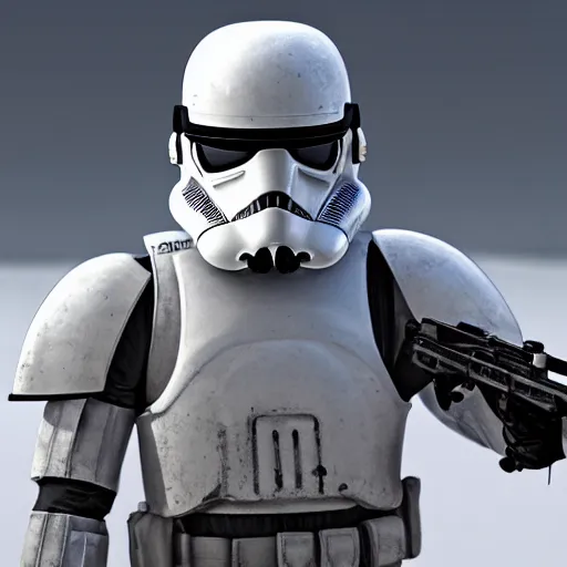 Image similar to 8 k, a hyper realistic snow trooper from star wars, special forces, tactical gear, mecha, sci - fi, top teir artstation, dark fantasy, highly detailed, unreal engine, autodesk maya, zbrush,