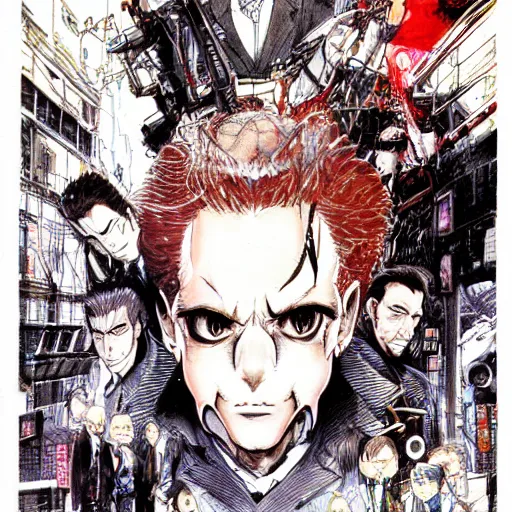 Prompt: Face/off illustrated by Yoshitaka Amano