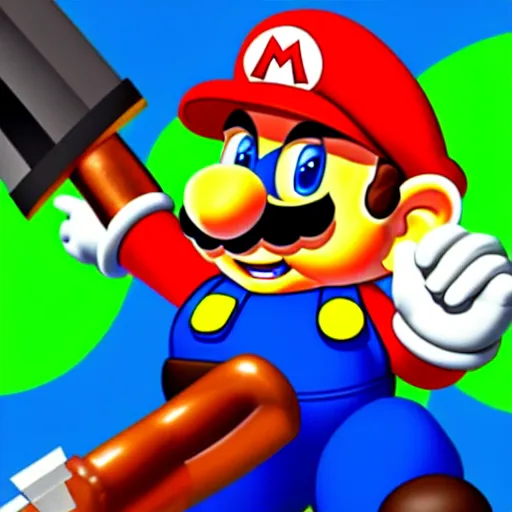 Prompt: master chef deflects mario's hammer with a shield, digital art