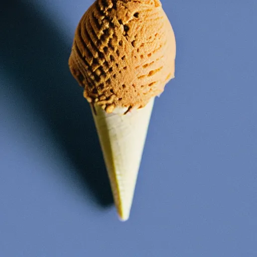 Image similar to detailed color photograph of a levitating ice cream cone with large, hairy spider legs. dramatic light.