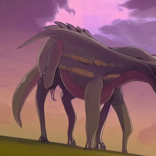 Image similar to concept art painting of an alien animal creature, detailed, cel shaded, in the style of makoto shinkai and moebius and james gurney