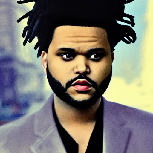 Image similar to The Weeknd photographed in a paparazzi style shot, in the style of Claude Monet