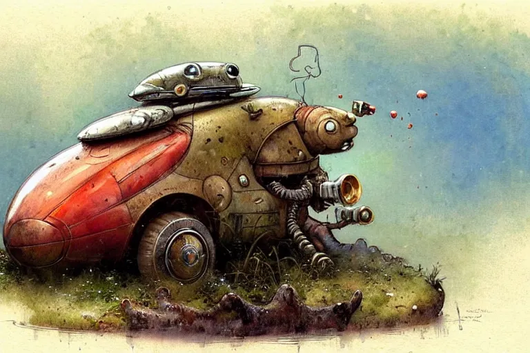 Prompt: adventurer ( ( ( ( ( 1 9 5 0 s retro future robot mouse amphibious vehical home. muted colors. swamp mushrooms ) ) ) ) ) by jean baptiste monge!!!!!!!!!!!!!!!!!!!!!!!!! chrome red