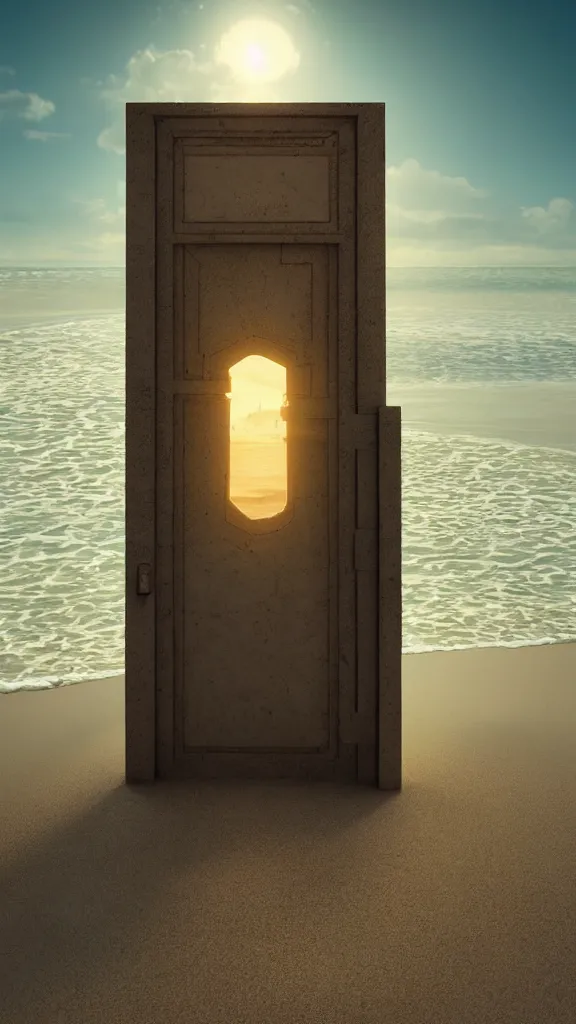 Prompt: a door to another dimension opens on a beach in the style of michael whelan, hyperrealistic, photorealistic, concept art, trending on artstation, digital illustration, cinematic lighting, 4 k, ultra hd, beautiful colors, highly detailed, octane render, unreal engine 5