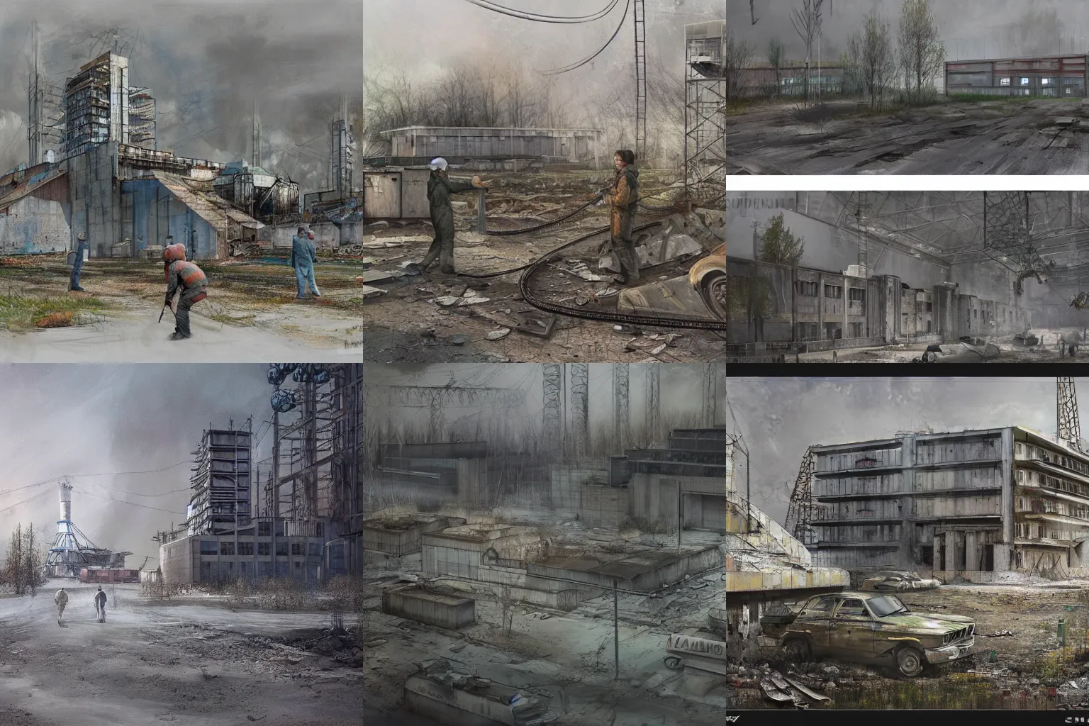 Prompt: liquidators in chernobyl, concept art by shaddy safadi, highly detailed, ultra detailed, ultra realistic, trending on artstation