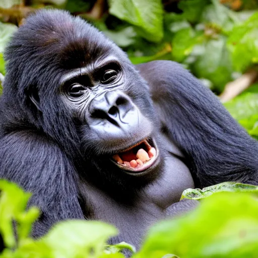 Prompt: mountain gorilla laughing