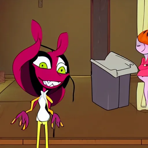 Prompt: A Still film of charlie and a person arguing about who is going to take out the trash in Hazbin Hotel (2019)