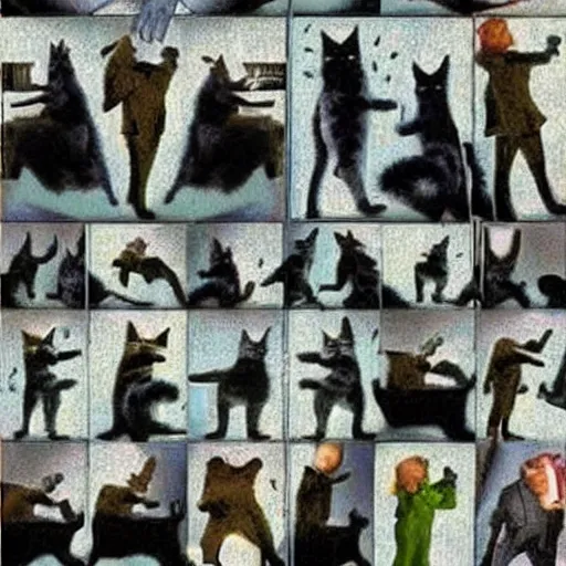 Image similar to cats in the matrix movie style