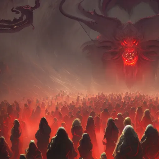 Image similar to a crowd of people summon a demon, Artstation