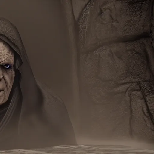 Image similar to Film still of Emperor Palpatine, from The Elder Scrolls V: Skyrim (2011 video game)
