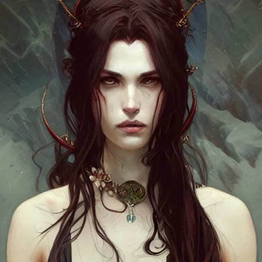 Prompt: portrait of a vampire, D&D, fantasy, intricate, elegant, highly detailed, digital painting, artstation, smooth, sharp focus, illustration, art by artgerm and greg rutkowski and alphonse mucha