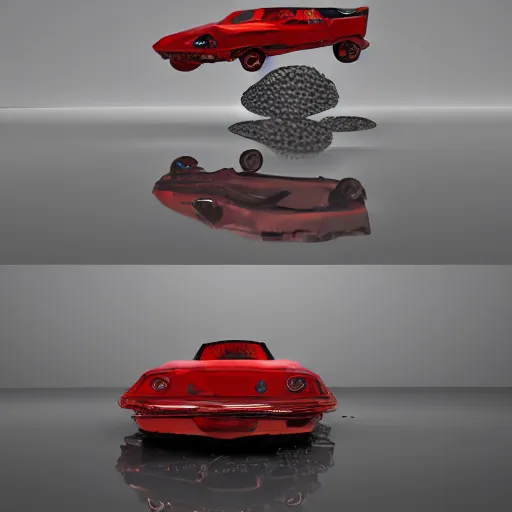 Prompt: a small liquid sculpture as a corvette, viscous, oil, reflective, digital art