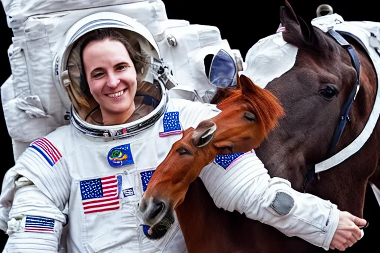 Image similar to horse hugging an astronaut