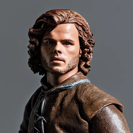 Image similar to photograph of a Jamie Fraser figure Made of clay 50 mm photo studio dramatic lighting