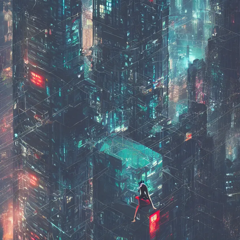 Image similar to a cyber boy ontop of a building, cyberpunk art by Elsa Bleda, by Elsa Bleda unsplash contest winner, aestheticism, dystopian art