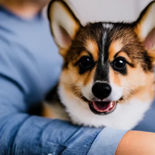 Image similar to a cute corgi puppy, Sigma 85mm f/1.4